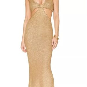 CULT GAIA Serita Size Medium Knit Cut Out Maxi Dress Gold